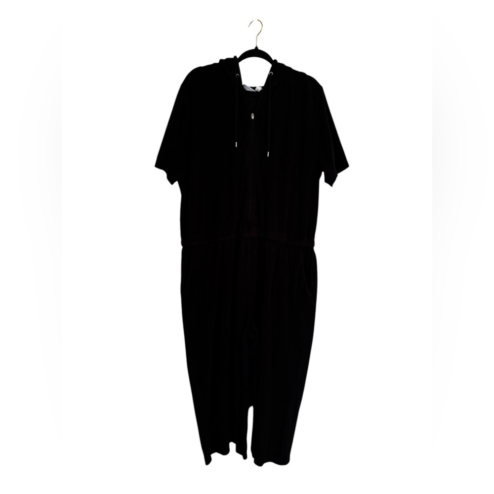 d&co Active Black Terry Cloth Hooded Jumper Romper Womens XL Short Sleeve Zip